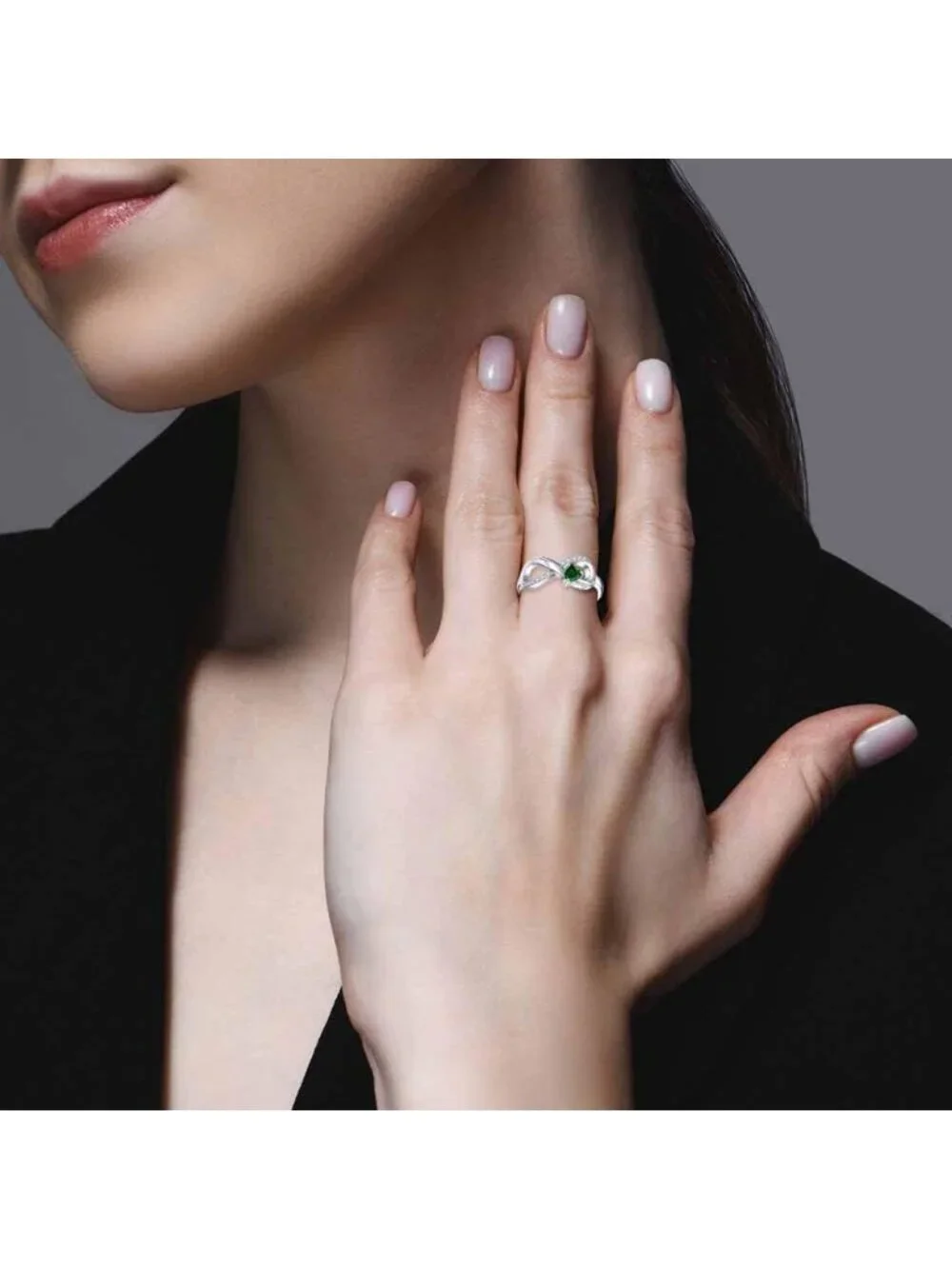 Women's Emerald 925 Sterling Silver Infinity Promise Angel Wings Heart Ring